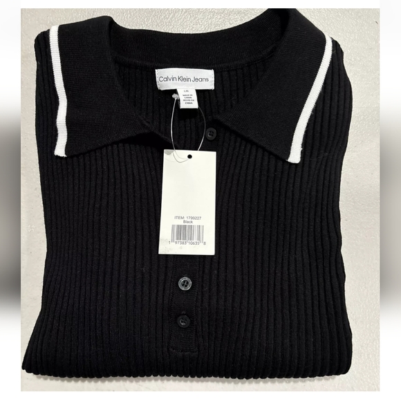 New! Calvin Klein Jeans Black Ribbed Polo Short Sleeve Shirt Size XS X-SMALL NWT - Picture 7 of 14